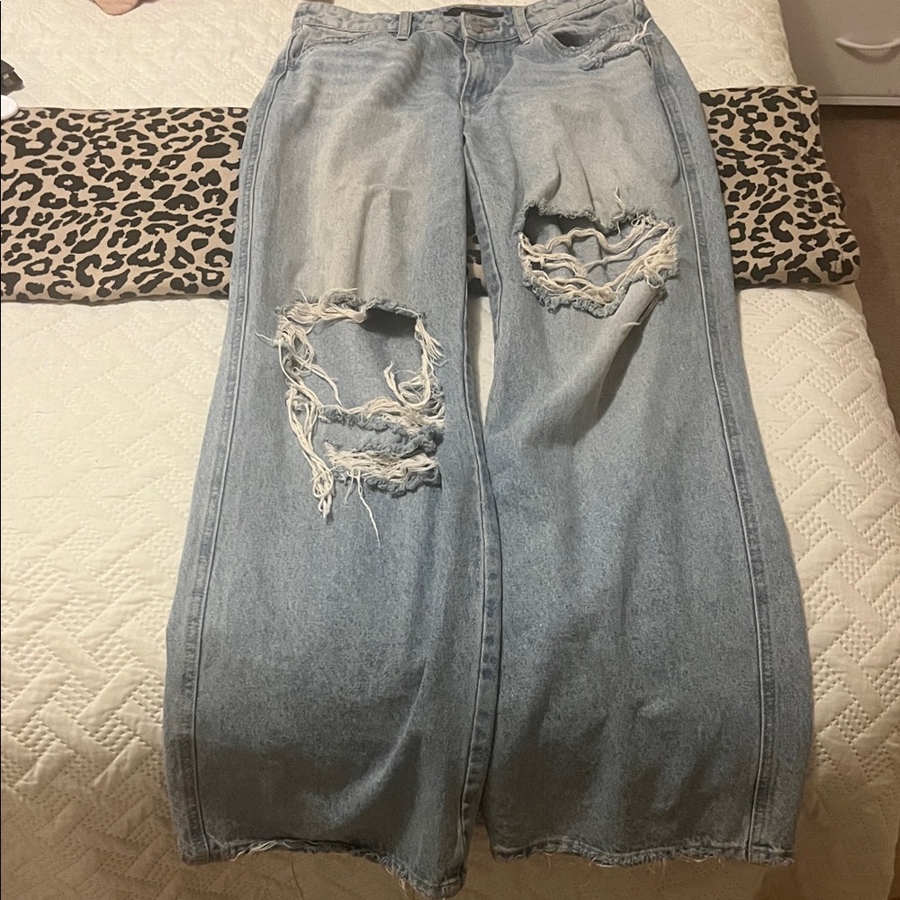 Flying Monkey Light Blue Distressed Flare Jeans